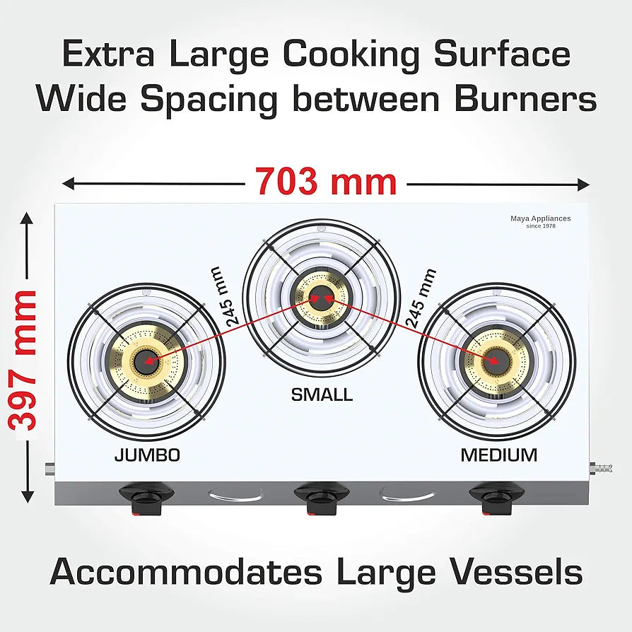 VIDIEM SS GAS STOVE 3BURNER -VECTOR NERO