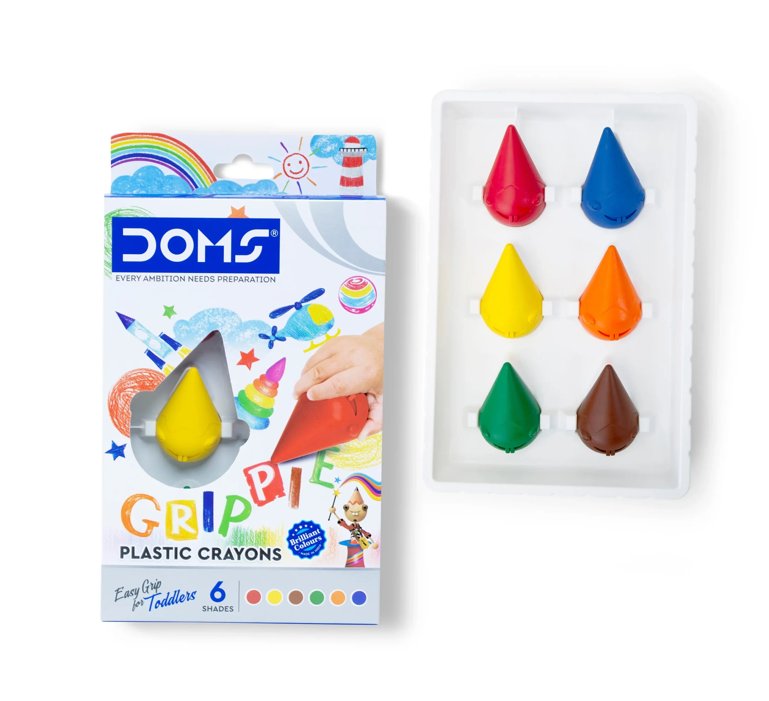 DOMS 8354 GRIPPIE CRAYONS 6SHADE
