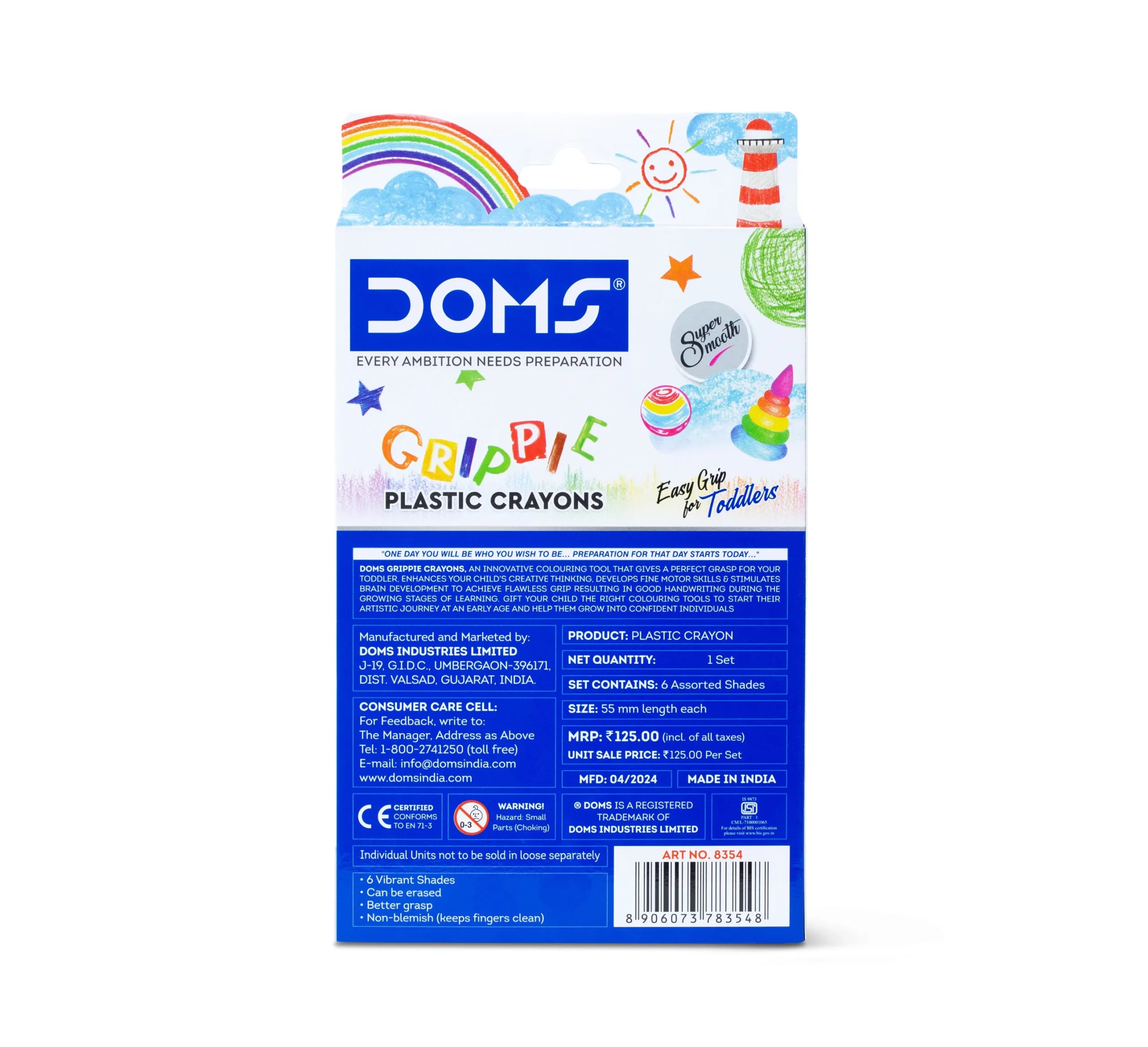 DOMS 8354 GRIPPIE CRAYONS 6SHADE