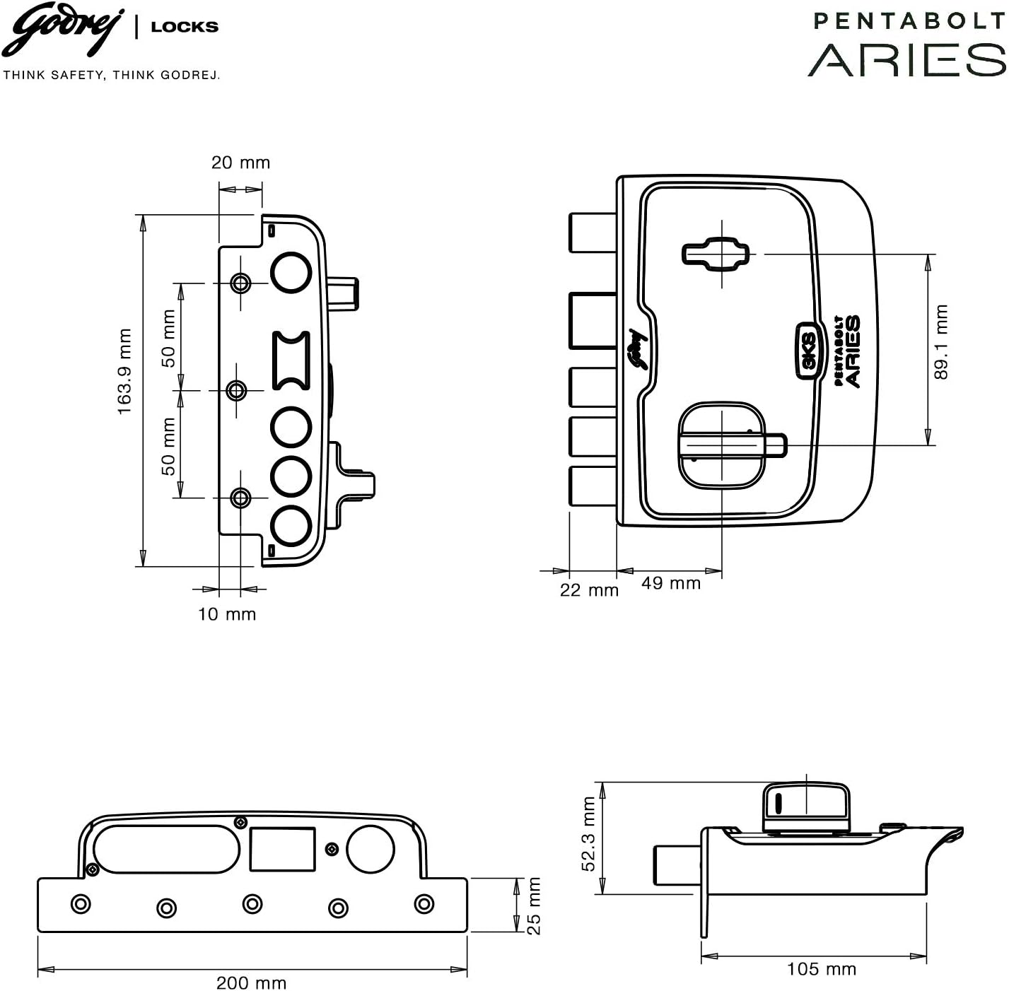 GDJ 6362 PENTA BOLT ARIES LOCK