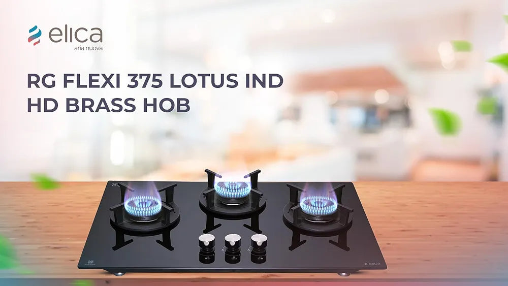 ELICA GLASSTOP 3BURNER HOB HCT 375 DX LOTUS BLACK RG FLEXI
