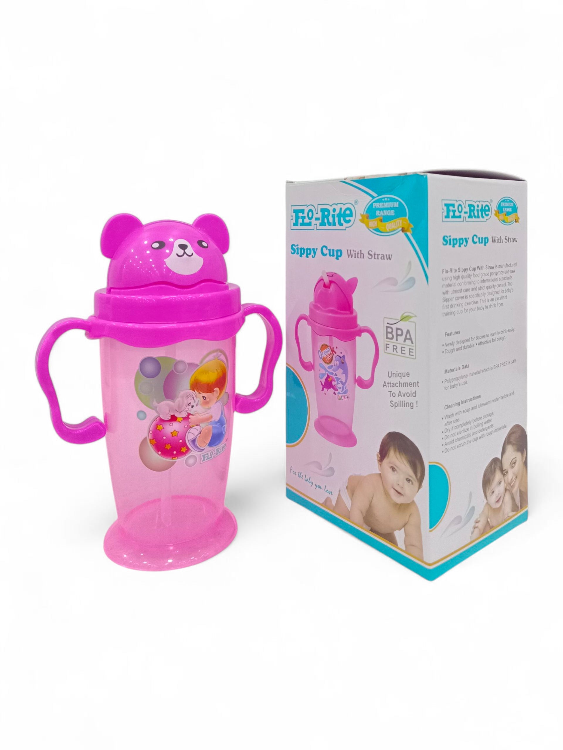 FLO RITE SIPPY CUP WITH STRAW PINK