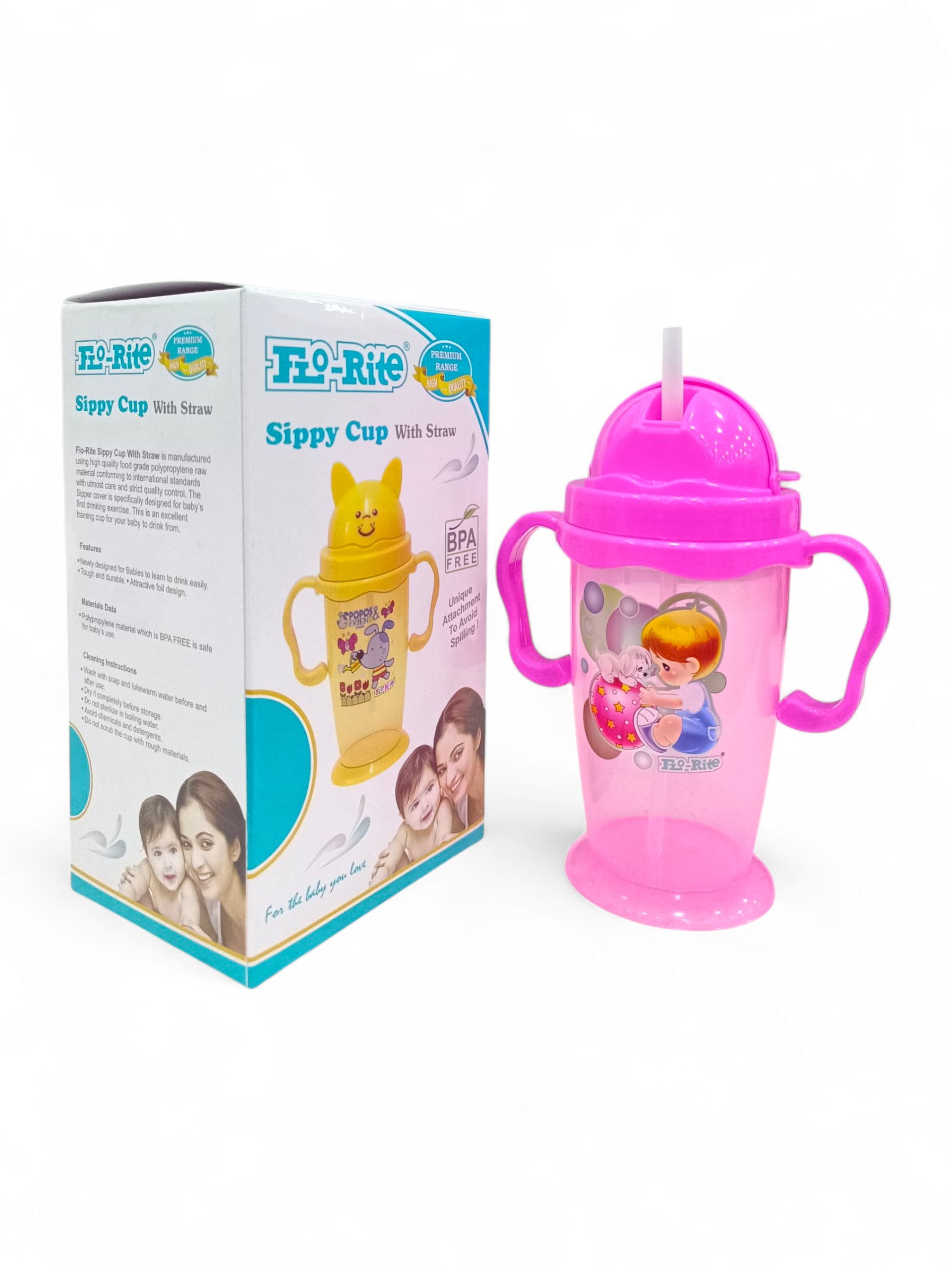 FLO RITE SIPPY CUP WITH STRAW PINK