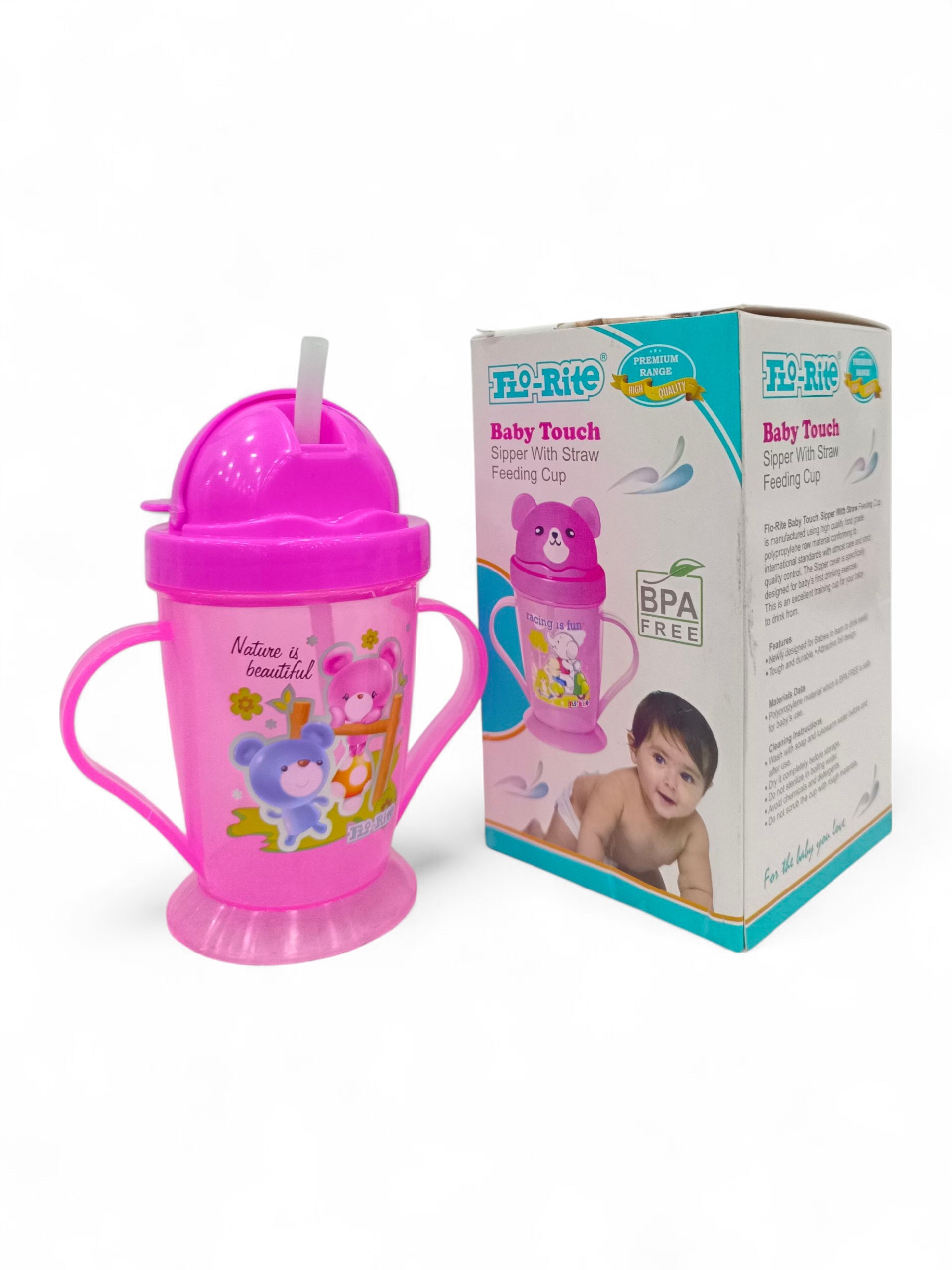 FLO RITE BABY TOUCH SIPPER WITH STRAW PINK