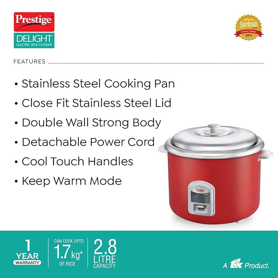 PRESTIGE 42244 RICE COOKER 2.8 CUTE STEEL SILKY RED