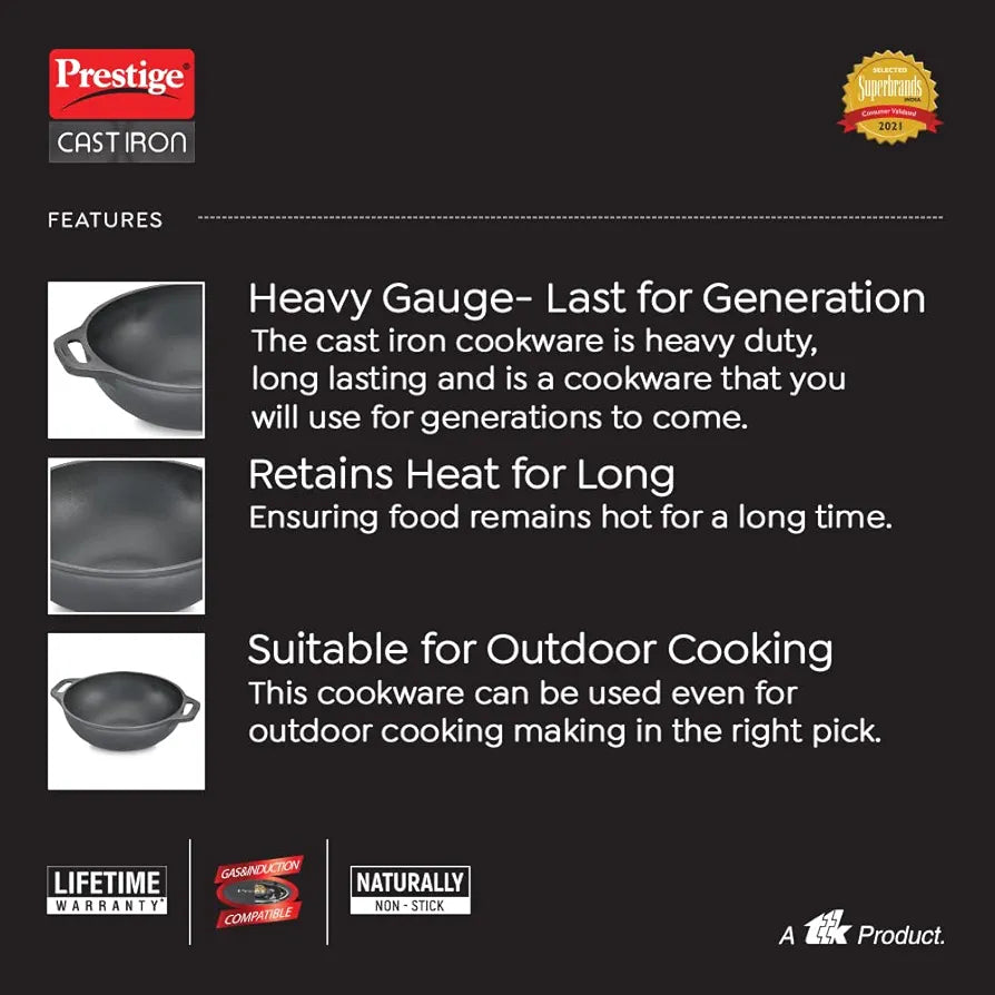 PG 30561 KADAI 260MM WO LID CAST IRON