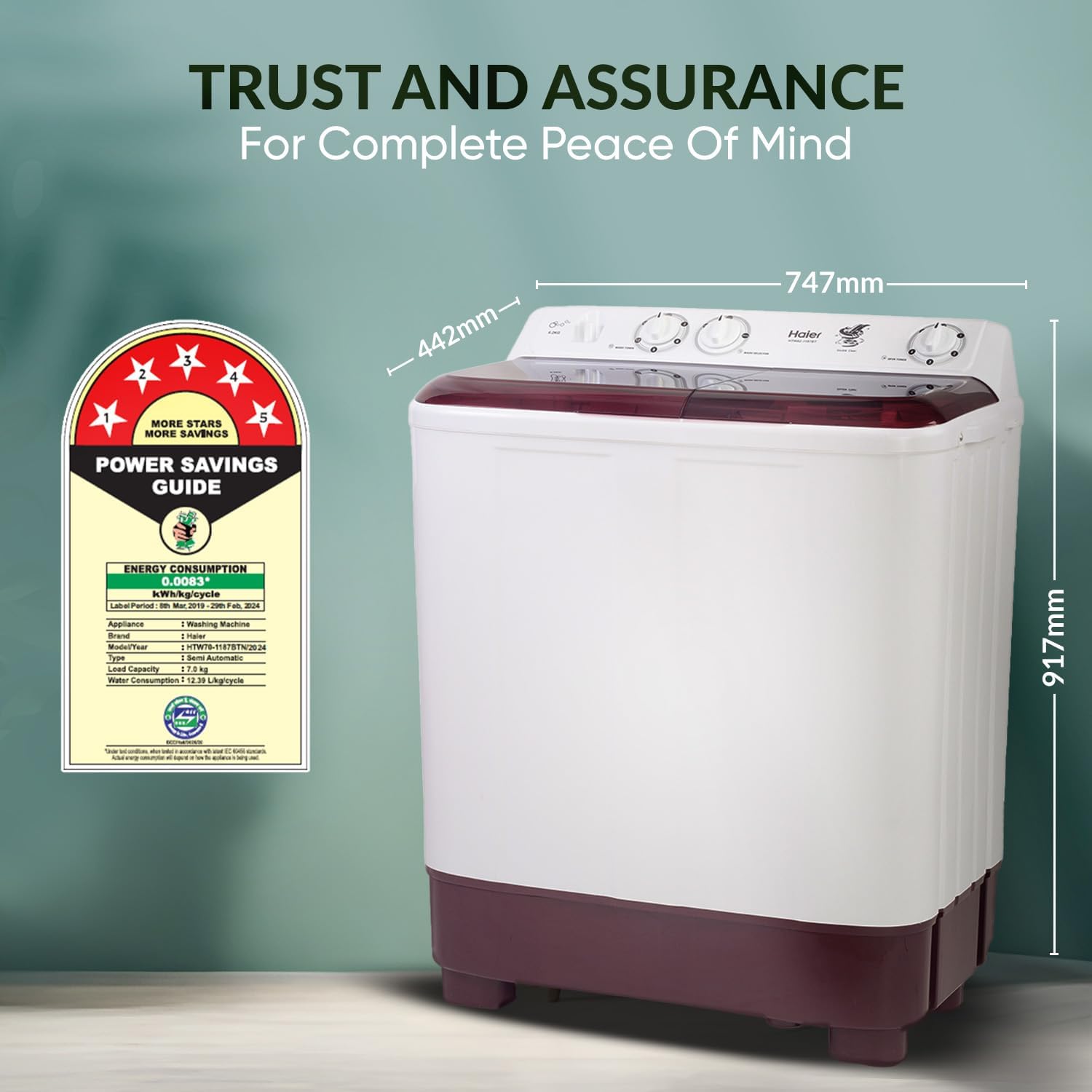 HAIER W/M HTW70 - 1187BTN 7KG SEMI AUTO