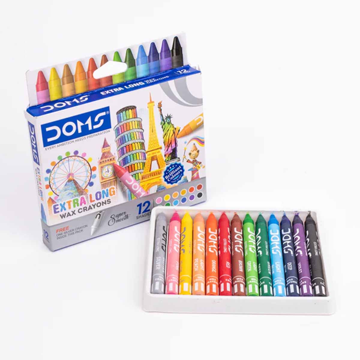 DOMS 7124 LONG WAX CRAYONS 12 SHADE