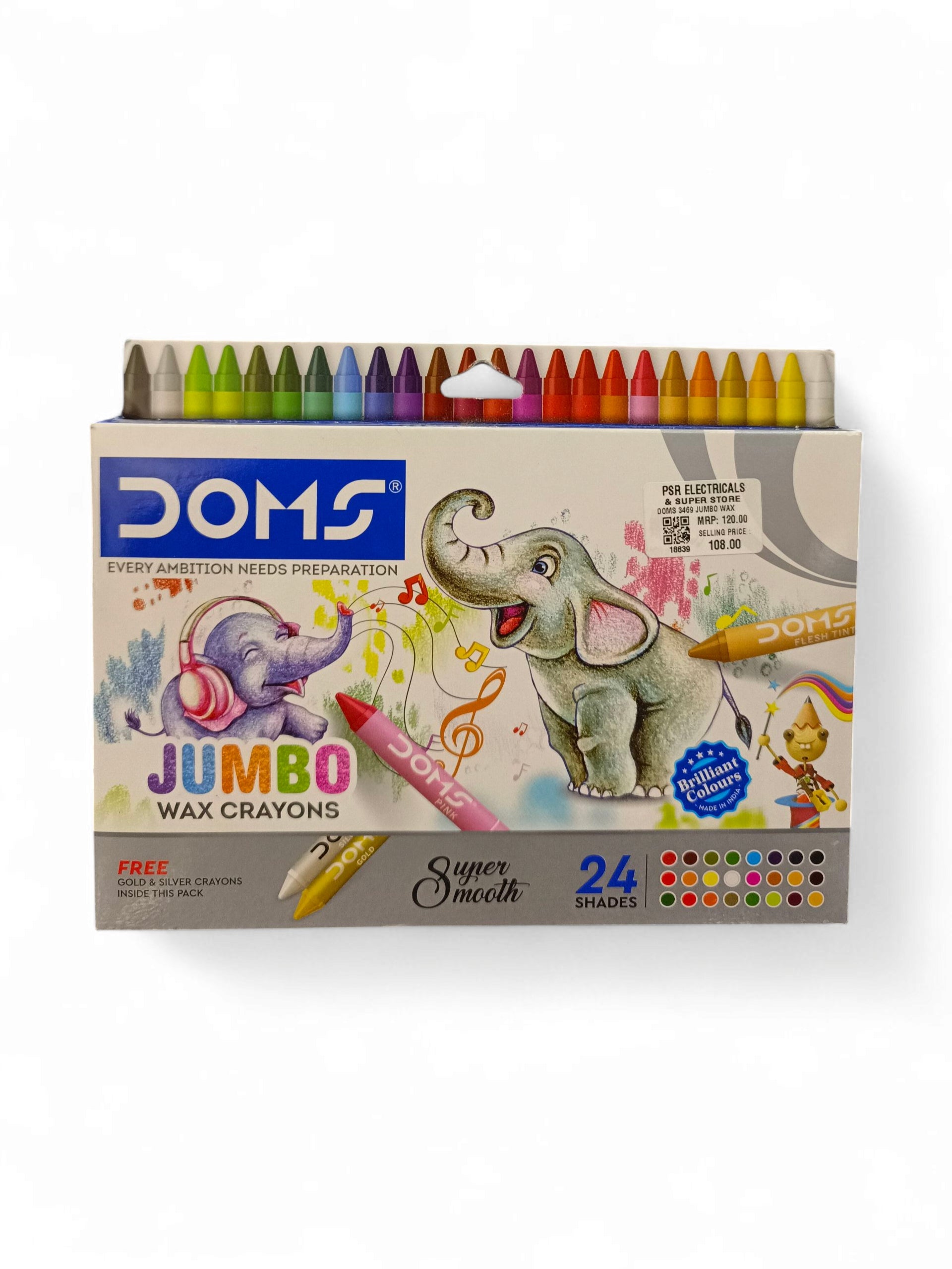 DOMS 3469 JUMBO WAX CRAYONS 24 SHADE