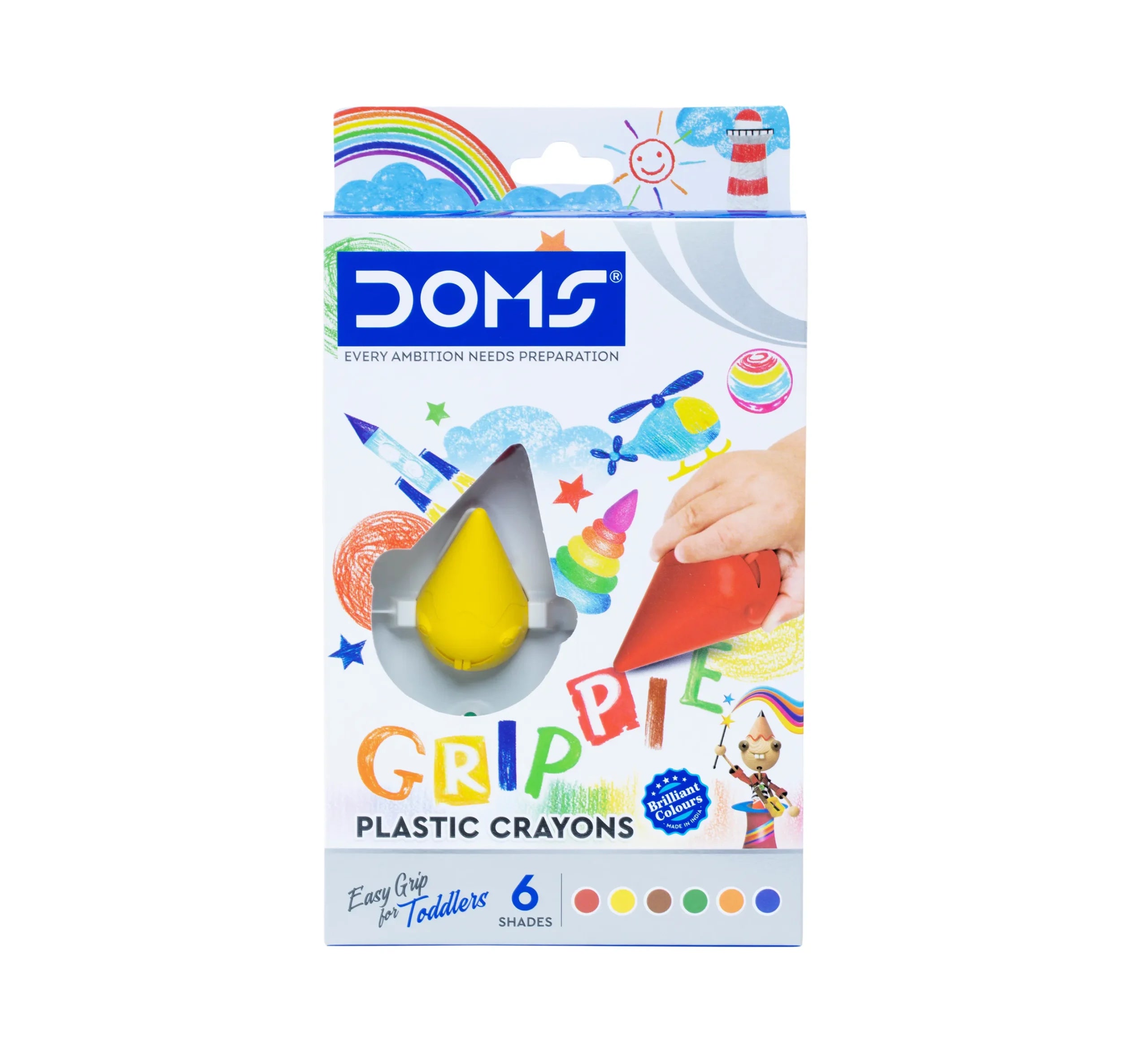 DOMS 8354 GRIPPIE CRAYONS 6SHADE