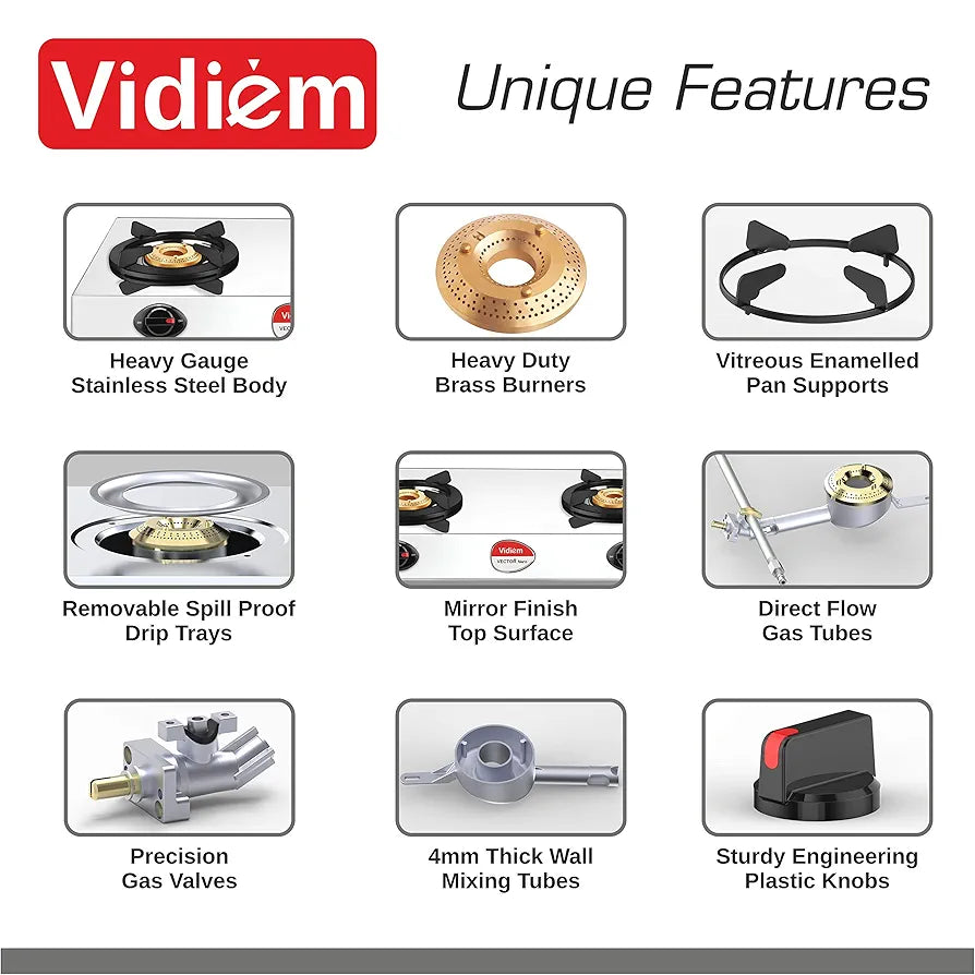VIDIEM SS GAS STOVE 2BURNER -VECTOR NERO