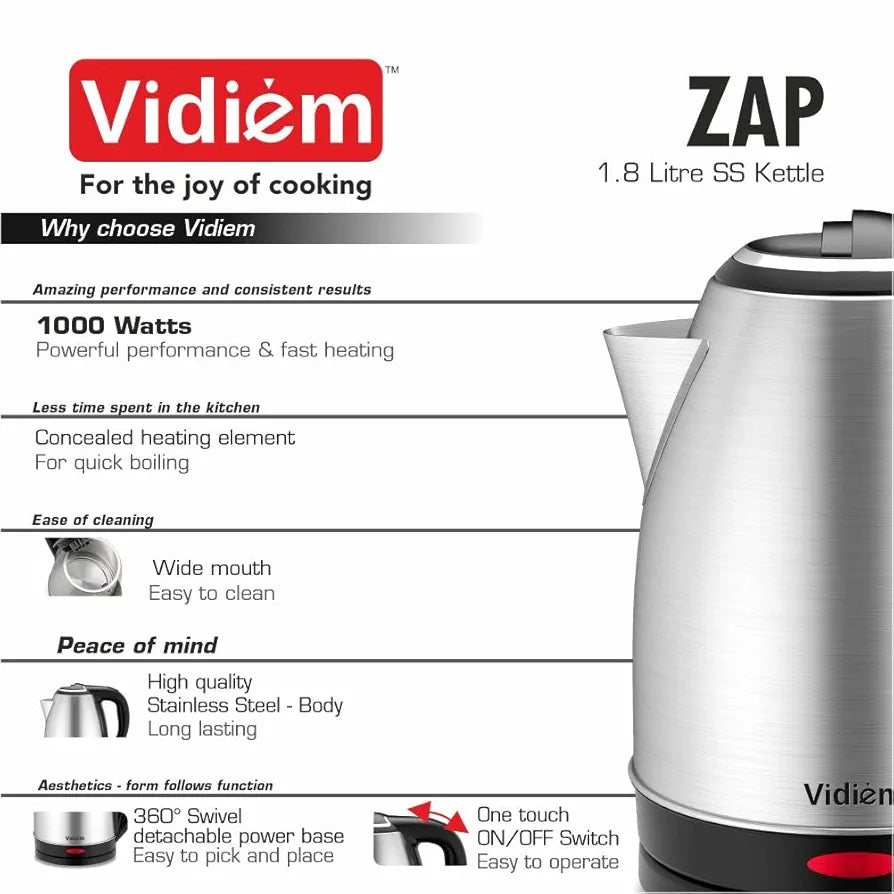 VIDIEM KETTLE SS 1.8LTR-ZAP