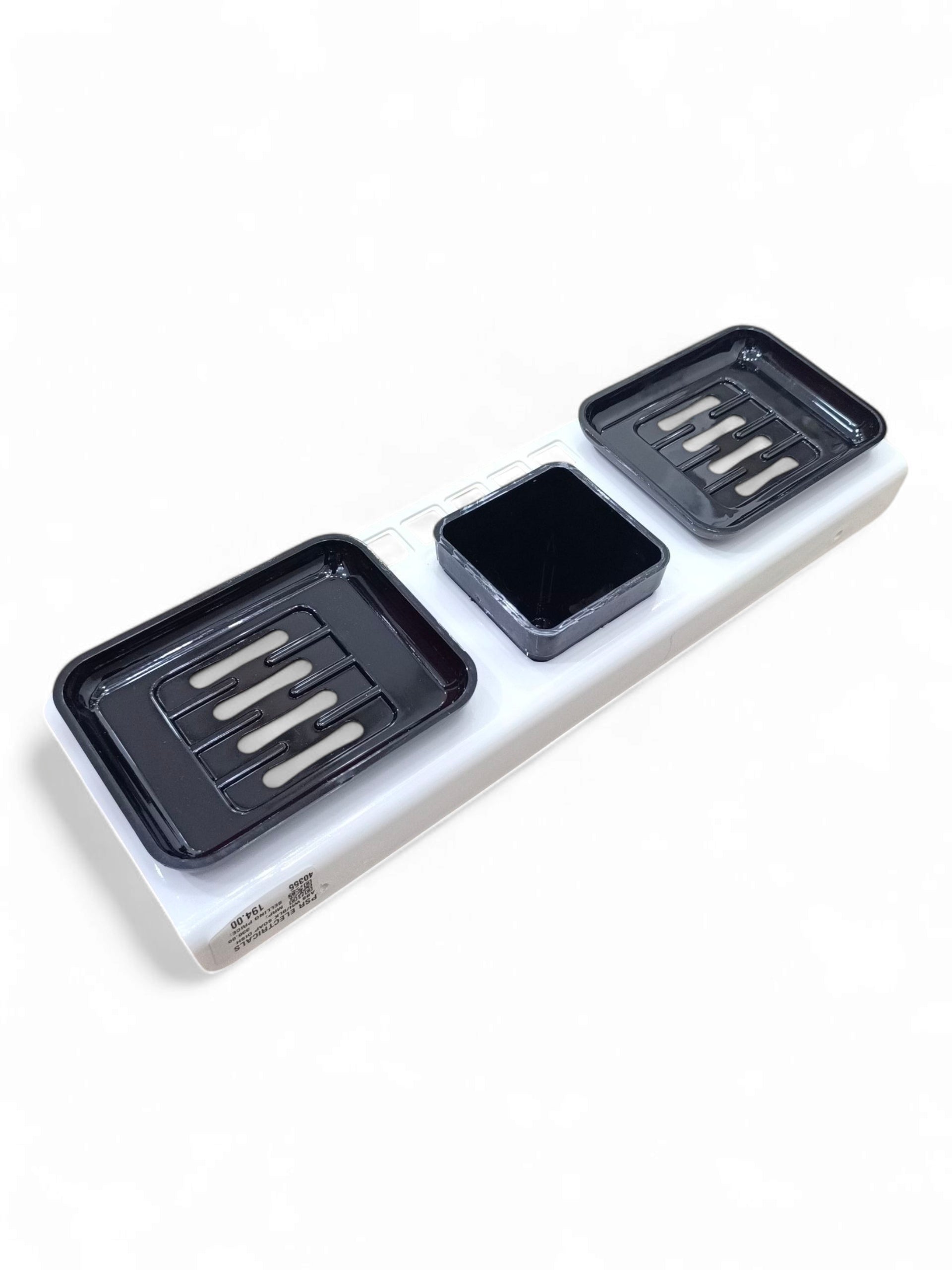 ABS WH/BLK SOAP DISH-TUMBLER 4IN1