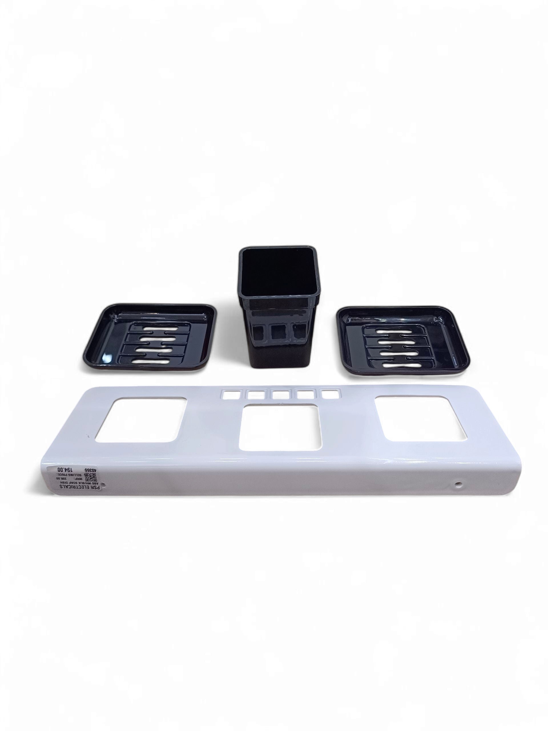 ABS WH/BLK SOAP DISH-TUMBLER 4IN1
