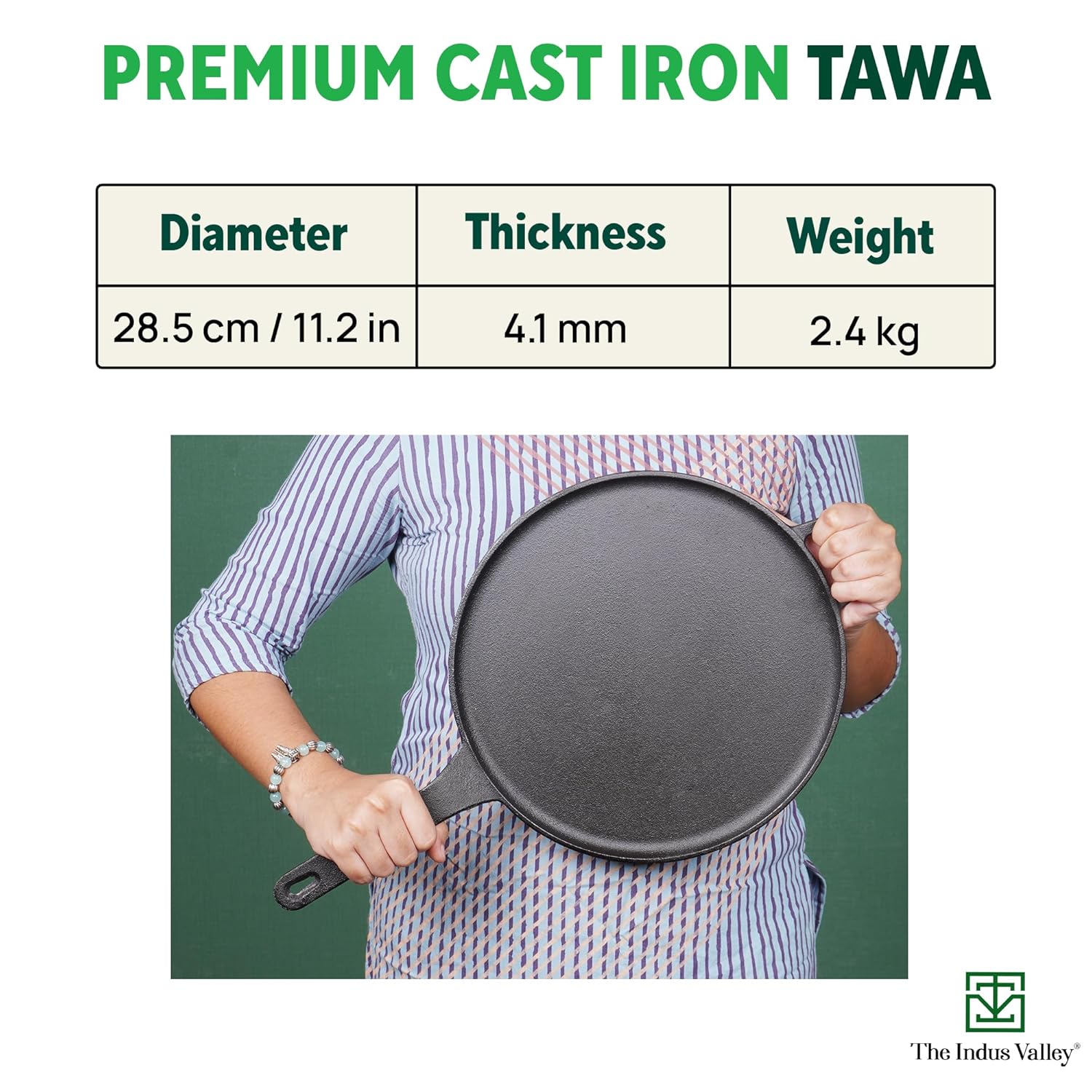INDUS VALLEY TA-049 CAST IRON TAWA 11 INCH LONG HANDLE
