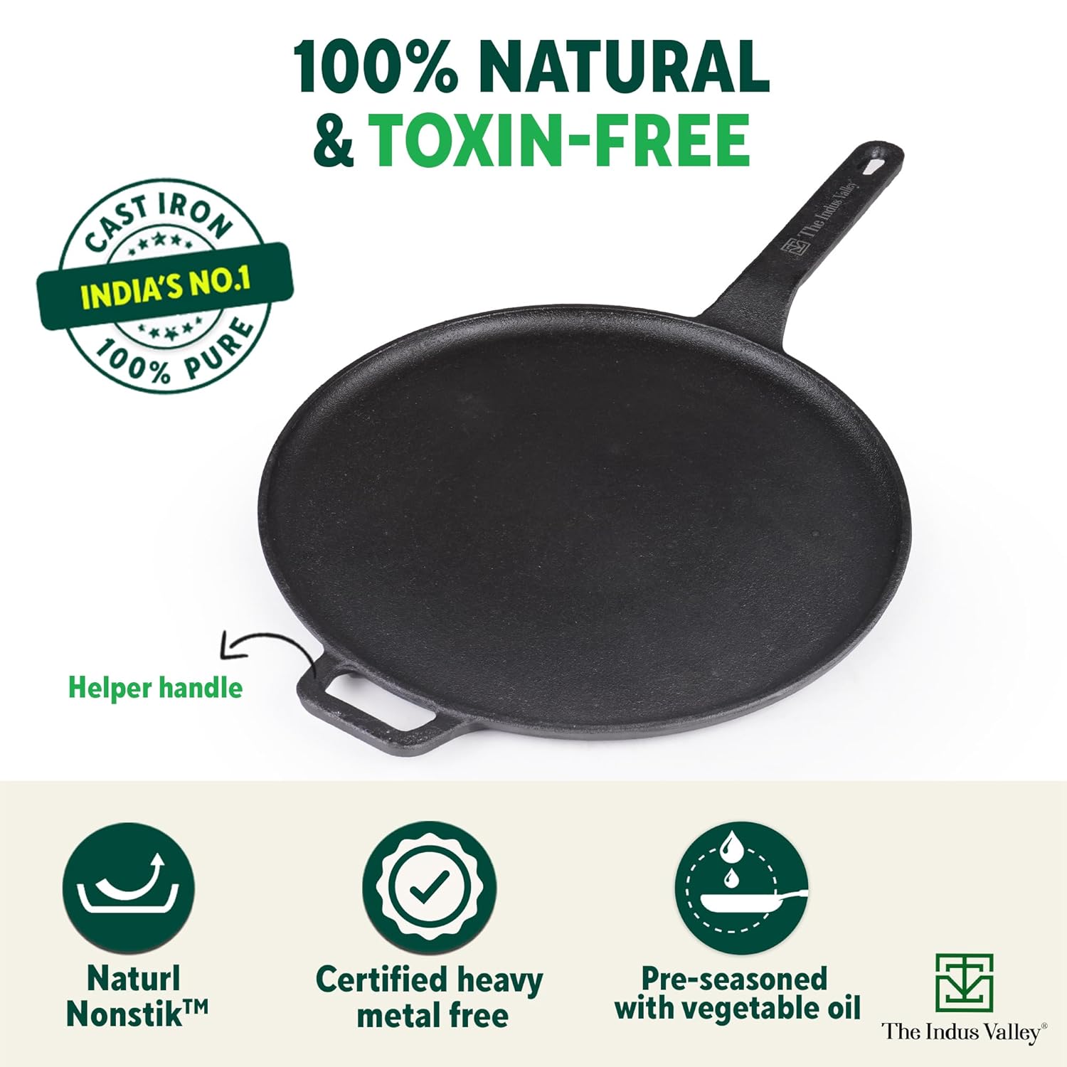 INDUS VALLEY TA-049 CAST IRON TAWA 11 INCH LONG HANDLE