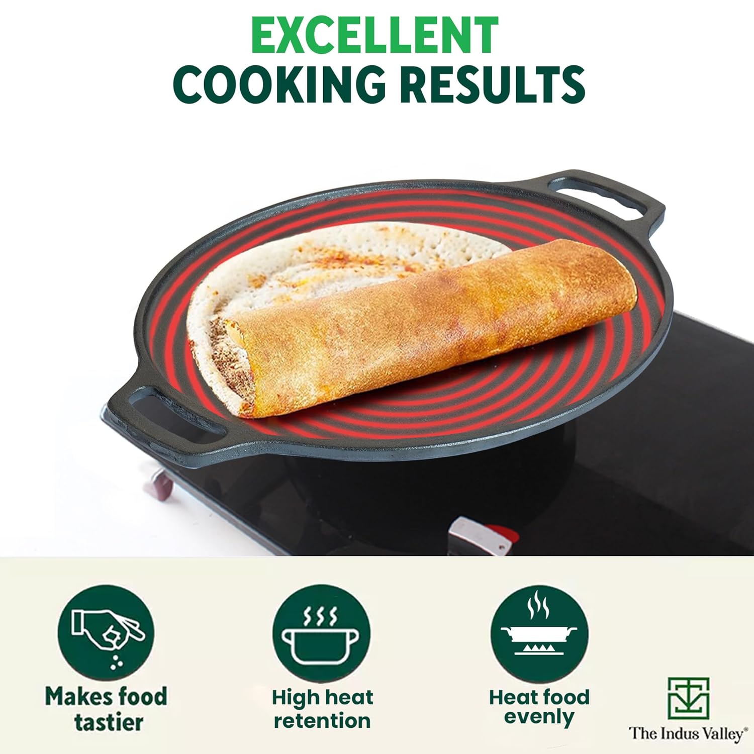 INDUS  VALLEY TA-018 CAST IRON TAWA 12 INCH DOUBLE HANDLE