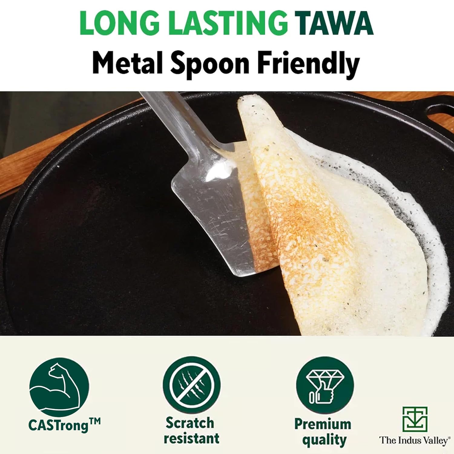 INDUS  VALLEY TA-018 CAST IRON TAWA 12 INCH DOUBLE HANDLE