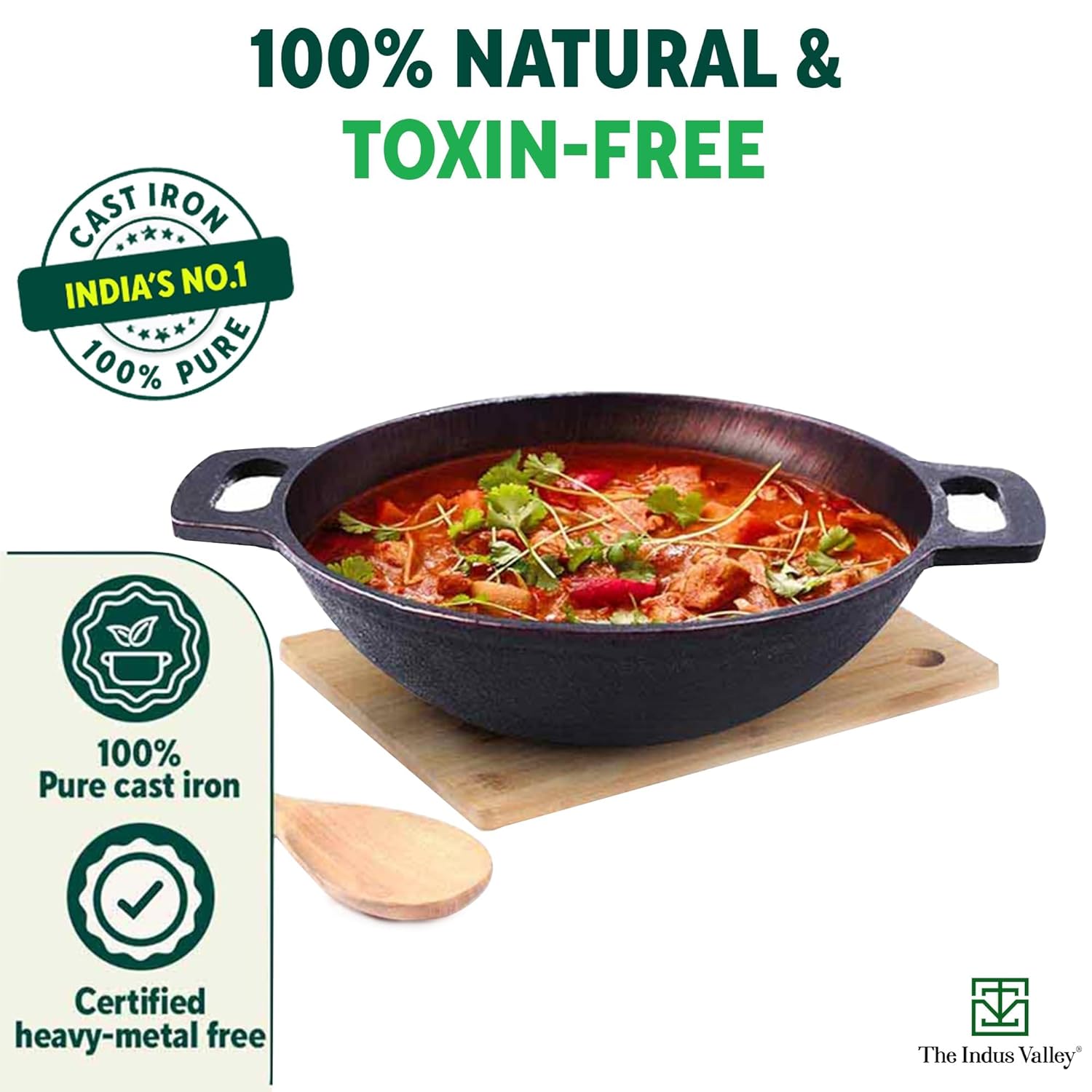 INDUS VALLEY KA-008 CAST IRON SMOOTH KADAI 10 INCH
