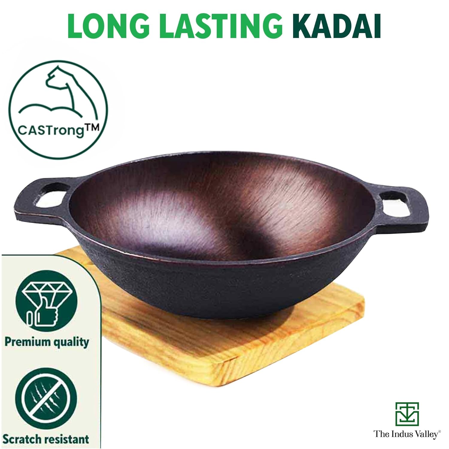 INDUS VALLEY KA-008 CAST IRON SMOOTH KADAI 10 INCH