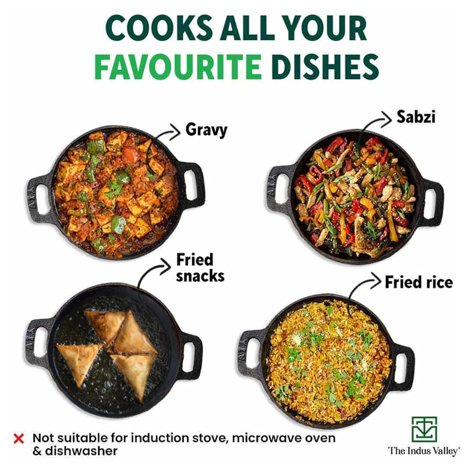 INDUS VALLEY KA-008 CAST IRON SMOOTH KADAI 10 INCH