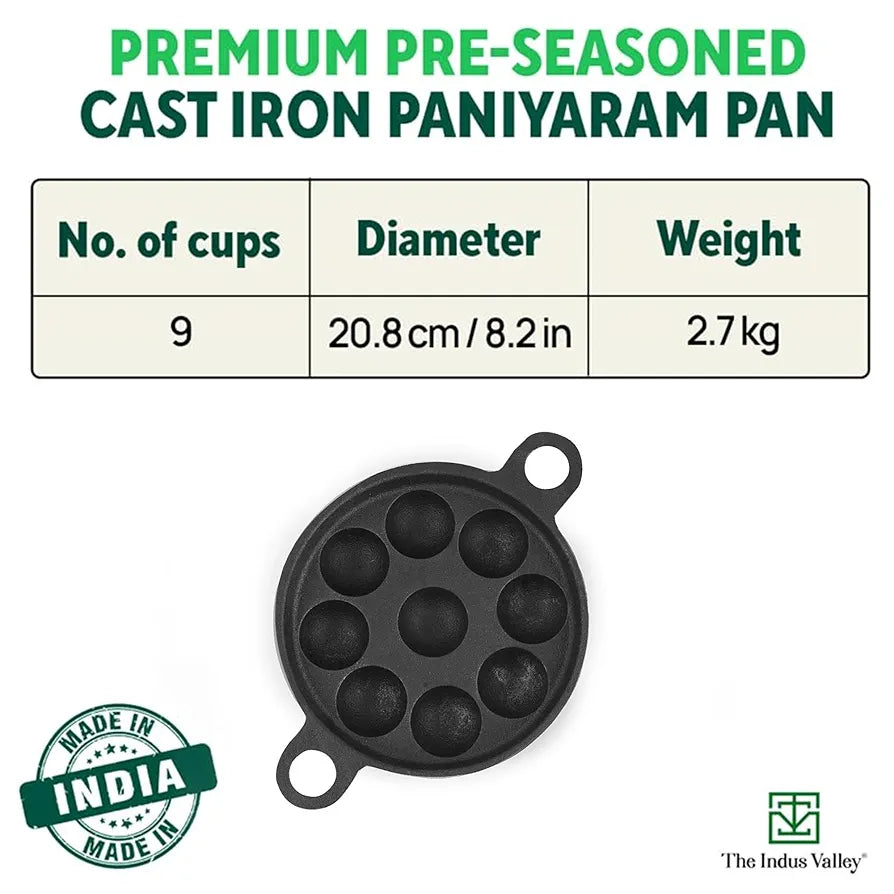 INDUS VALLEY PP-008 CAST IRON 9PIT PANIYARAM PAN