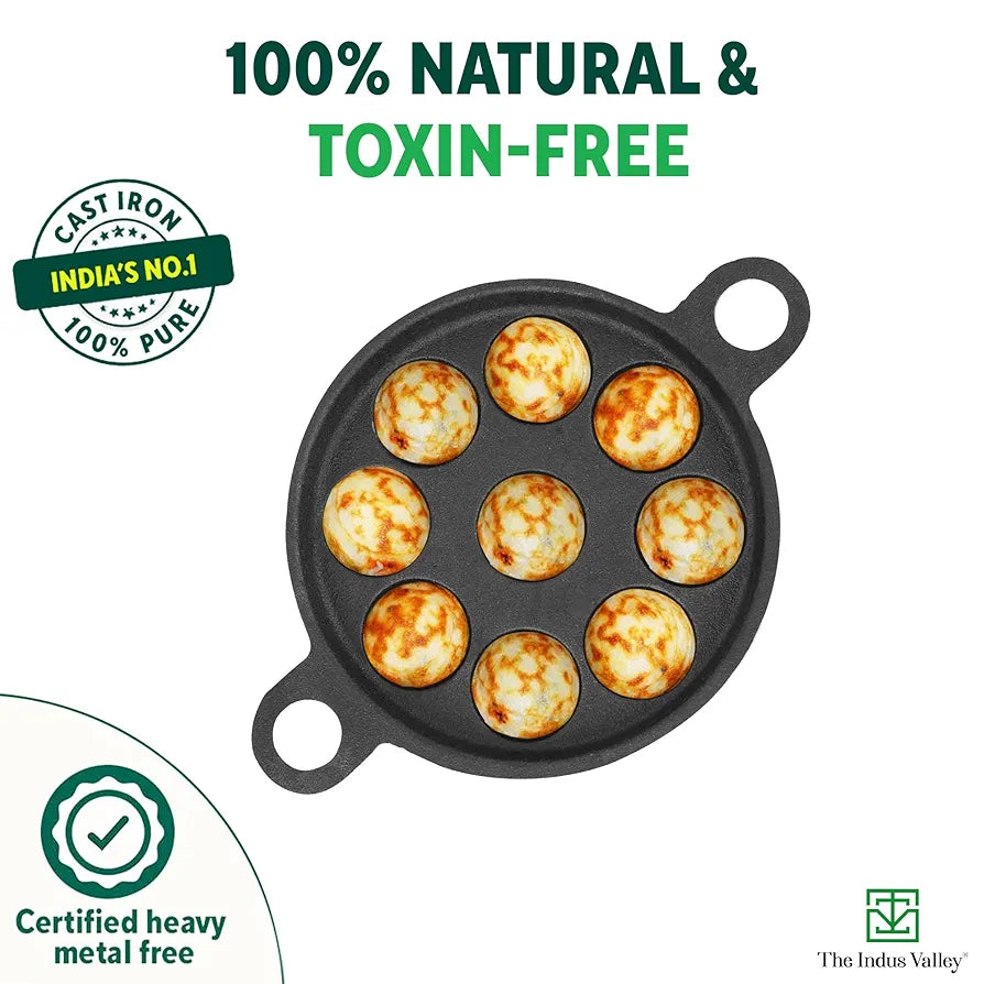 INDUS VALLEY PP-008 CAST IRON 9PIT PANIYARAM PAN