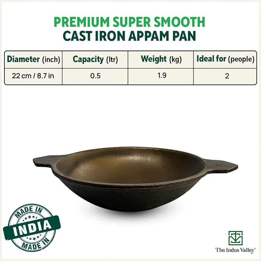 INDUS VALLEY AP-004 CAST IRON 9 INCH APPAM PAN