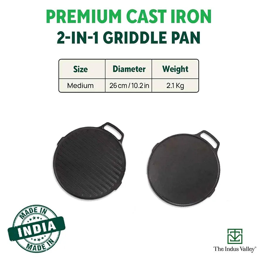 INDUS VALLEY GP-005 CAST IRON PRESEASONED GRILL PAN