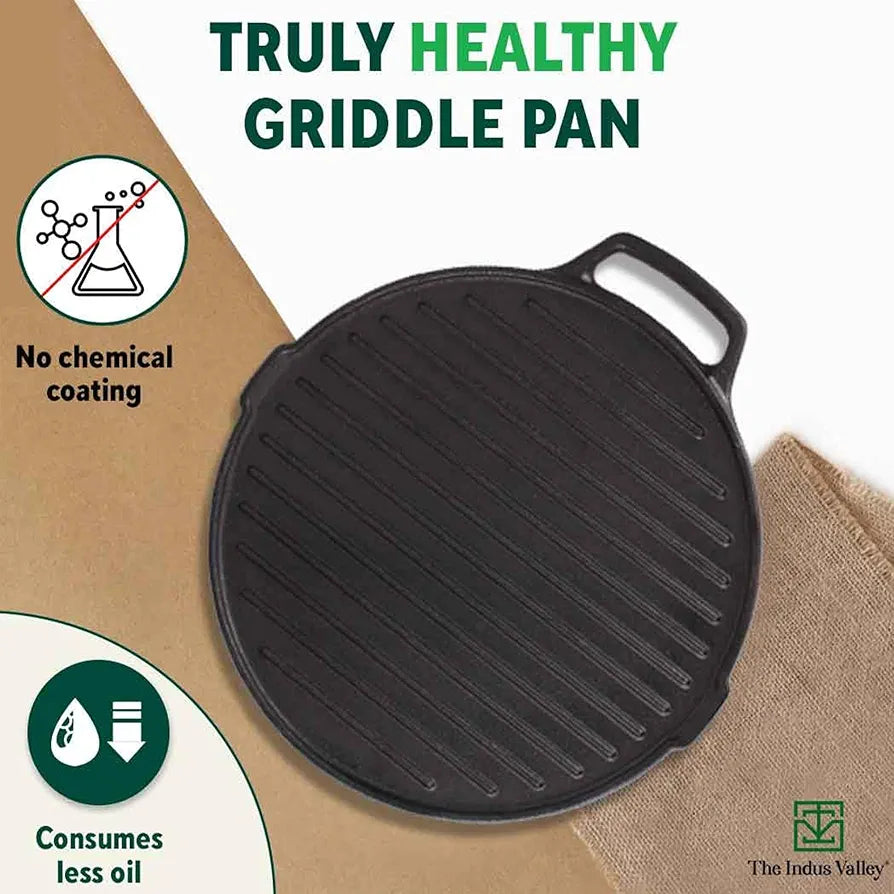 INDUS VALLEY GP-005 CAST IRON PRESEASONED GRILL PAN