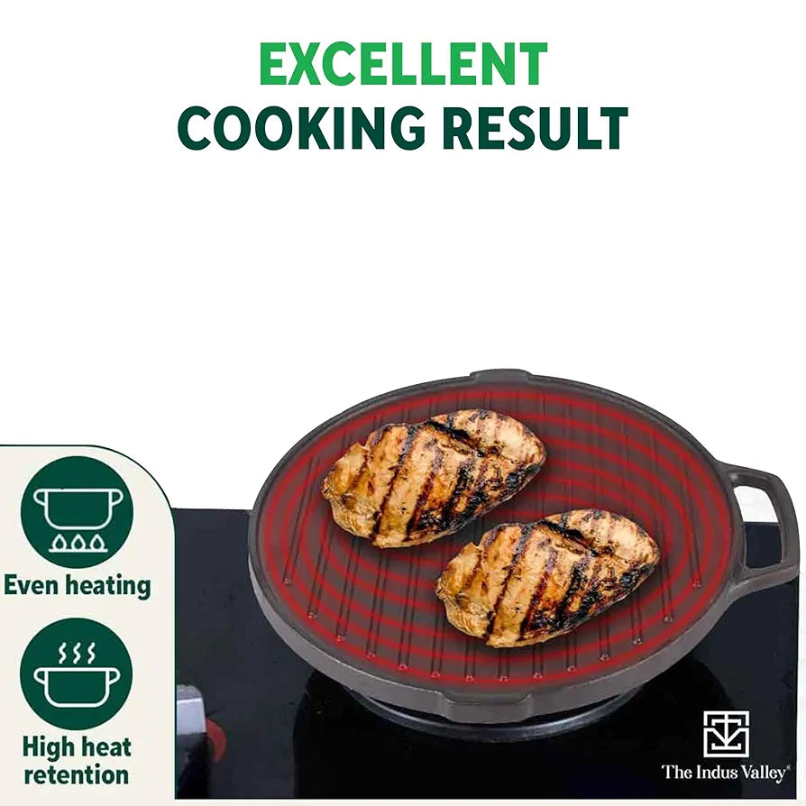INDUS VALLEY GP-005 CAST IRON PRESEASONED GRILL PAN