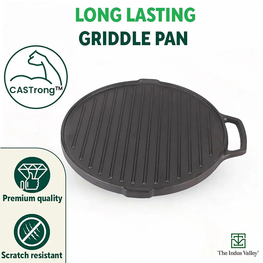 INDUS VALLEY GP-005 CAST IRON PRESEASONED GRILL PAN