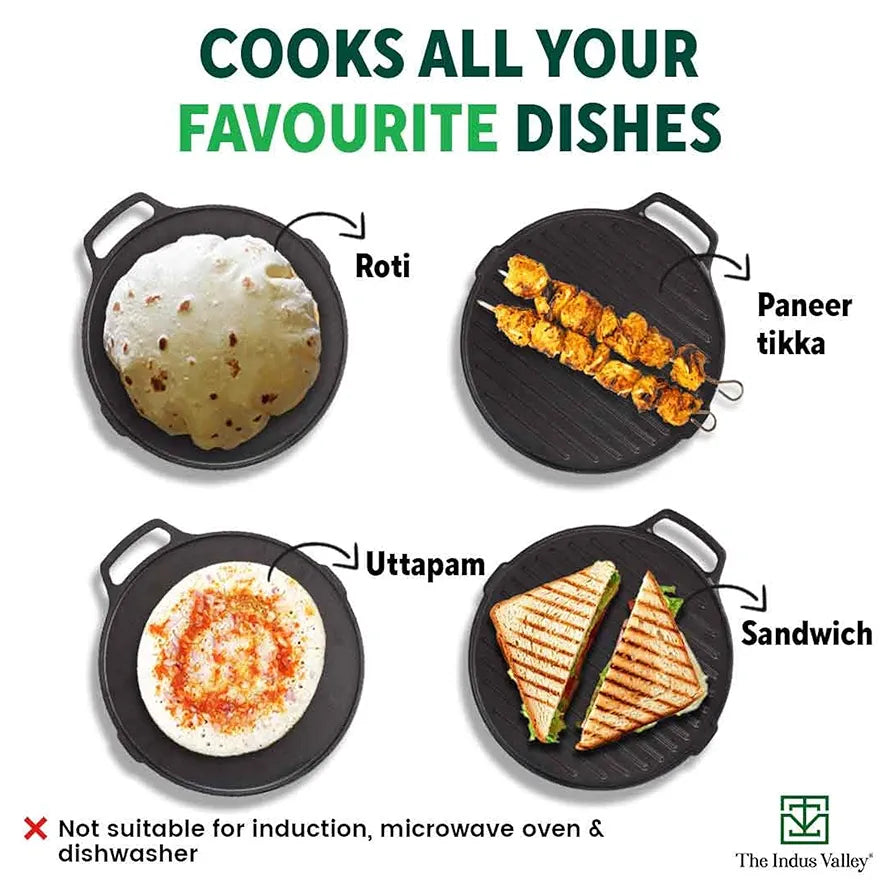INDUS VALLEY GP-005 CAST IRON PRESEASONED GRILL PAN