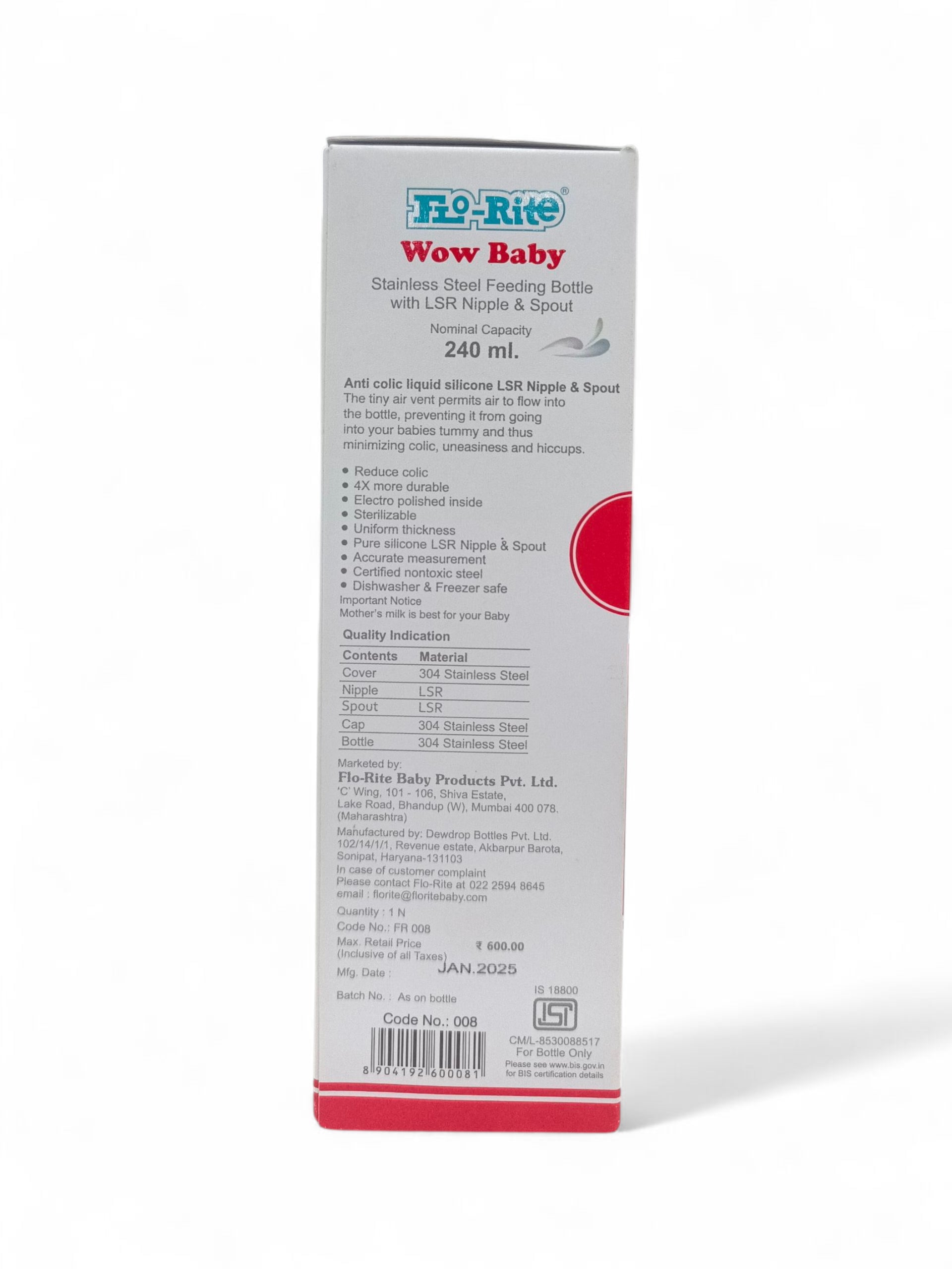 FLO RITE 240ML STAINLESS STEEL SIPPER